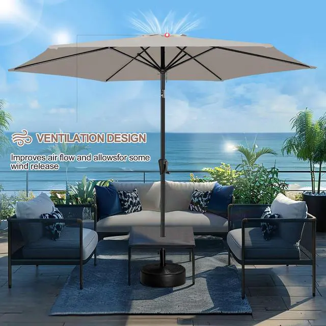 Alt view image 7 of 7 - FLAME&SHADE Patio Umbrella Outdoor with Push Button Tilt, 10 ft Taupe | UV Protection, Waterproof, Large Porch Deck Umbrella for Pool, Table, Garden, Backyard, Provides Shade