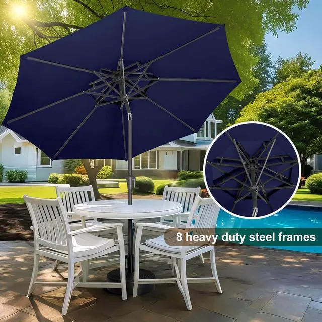 Alt view image 3 of 7 - FLAME&SHADE Patio Umbrella Outdoor with Tilt, 9 ft 2 Tiers, Navy Blue | 8 Sturdy Ribs,UV Protection, Waterproof, Porch Deck Umbrella for Pool, Table, Garden, Backyard, Provides Shade