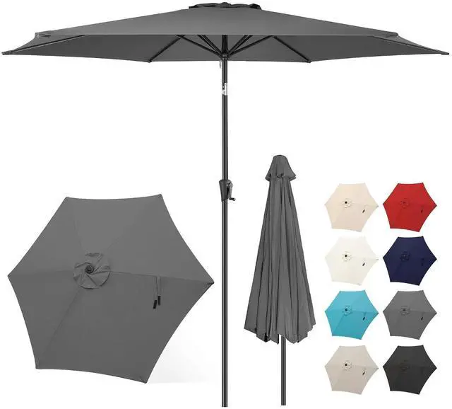 Main image of FLAME&SHADE Patio Umbrella Outdoor with Push Button Tilt, 10 ft Anthracite | UV Protection, Waterproof, Large Porch Deck Umbrella for Pool, Table, Garden, Backyard, Provides Shade