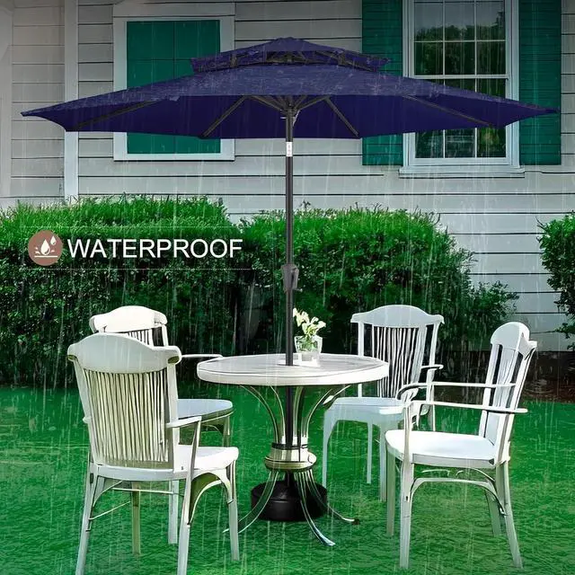 Alt view image 7 of 7 - FLAME&SHADE Patio Umbrella Outdoor with Tilt, 9 ft 2 Tiers, Navy Blue | 8 Sturdy Ribs,UV Protection, Waterproof, Porch Deck Umbrella for Pool, Table, Garden, Backyard, Provides Shade