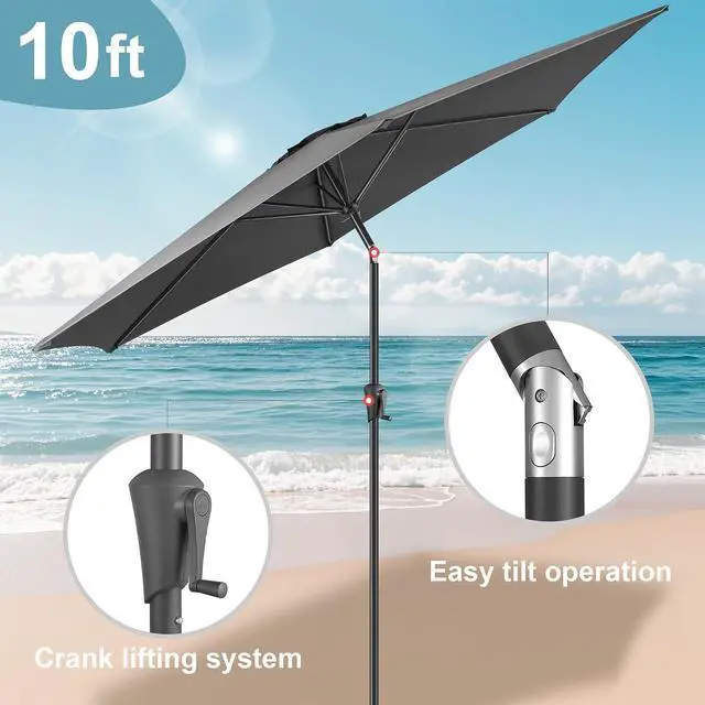 Alt view image 4 of 7 - FLAME&SHADE Patio Umbrella Outdoor with Push Button Tilt, 10 ft Anthracite | UV Protection, Waterproof, Large Porch Deck Umbrella for Pool, Table, Garden, Backyard, Provides Shade