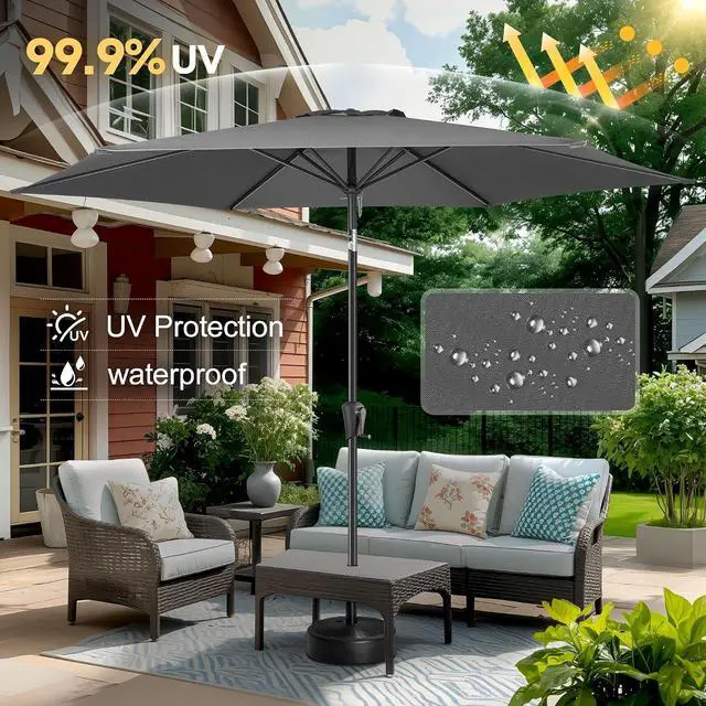 Alt view image 5 of 7 - FLAME&SHADE Patio Umbrella Outdoor with Push Button Tilt, 10 ft Anthracite | UV Protection, Waterproof, Large Porch Deck Umbrella for Pool, Table, Garden, Backyard, Provides Shade