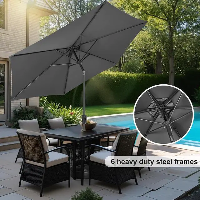 Alt view image 6 of 7 - FLAME&SHADE Patio Umbrella Outdoor with Push Button Tilt, 10 ft Anthracite | UV Protection, Waterproof, Large Porch Deck Umbrella for Pool, Table, Garden, Backyard, Provides Shade