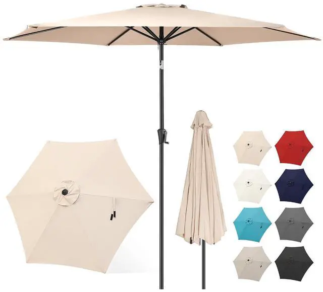 Main image of FLAME&SHADE Patio Umbrella Outdoor with Push Button Tilt, 10 ft Beige | UV Protection, Waterproof, Large Porch Deck Umbrella for Pool, Table, Garden, Backyard, Provides Shade