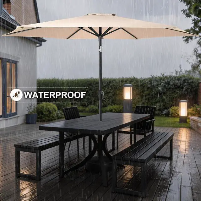 Alt view image 2 of 7 - FLAME&SHADE Patio Umbrella Outdoor with Push Button Tilt, 10 ft Beige | UV Protection, Waterproof, Large Porch Deck Umbrella for Pool, Table, Garden, Backyard, Provides Shade