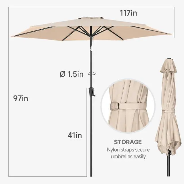 Alt view image 3 of 7 - FLAME&SHADE Patio Umbrella Outdoor with Push Button Tilt, 10 ft Beige | UV Protection, Waterproof, Large Porch Deck Umbrella for Pool, Table, Garden, Backyard, Provides Shade