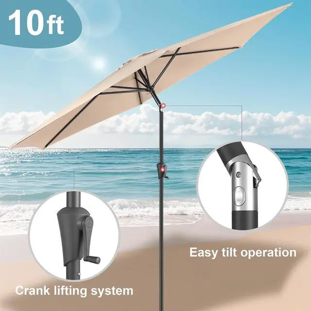 Alt view image 4 of 7 - FLAME&SHADE Patio Umbrella Outdoor with Push Button Tilt, 10 ft Beige | UV Protection, Waterproof, Large Porch Deck Umbrella for Pool, Table, Garden, Backyard, Provides Shade
