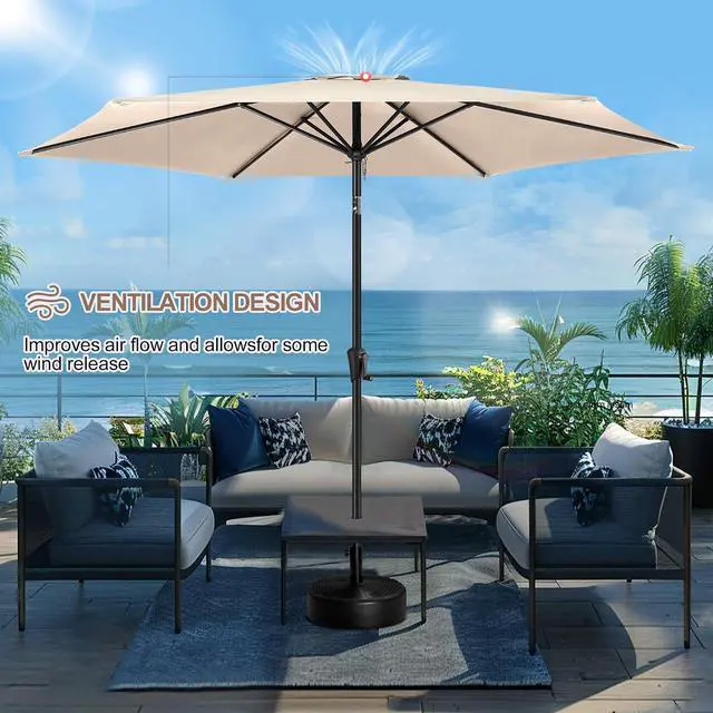 Alt view image 7 of 7 - FLAME&SHADE Patio Umbrella Outdoor with Push Button Tilt, 10 ft Beige | UV Protection, Waterproof, Large Porch Deck Umbrella for Pool, Table, Garden, Backyard, Provides Shade