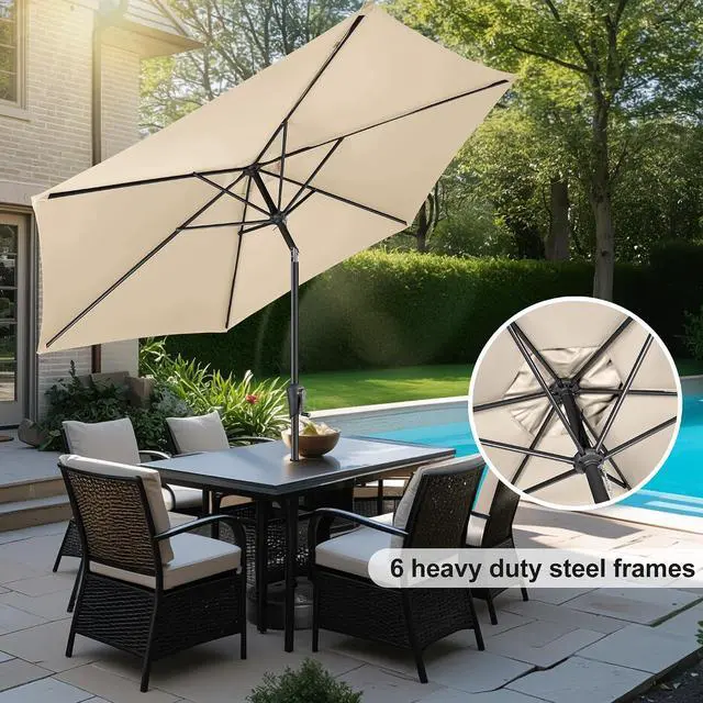 Alt view image 6 of 7 - FLAME&SHADE Patio Umbrella Outdoor with Push Button Tilt, 10 ft Beige | UV Protection, Waterproof, Large Porch Deck Umbrella for Pool, Table, Garden, Backyard, Provides Shade