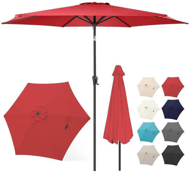 Main image of FLAME&SHADE Patio Umbrella Outdoor with Push Button Tilt, 10 ft Red | UV Protection, Waterproof, Large Porch Deck Umbrella for Pool, Table, Garden, Backyard, Provides Shade