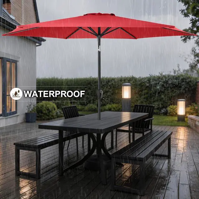 Alt view image 2 of 7 - FLAME&SHADE Patio Umbrella Outdoor with Push Button Tilt, 10 ft Red | UV Protection, Waterproof, Large Porch Deck Umbrella for Pool, Table, Garden, Backyard, Provides Shade