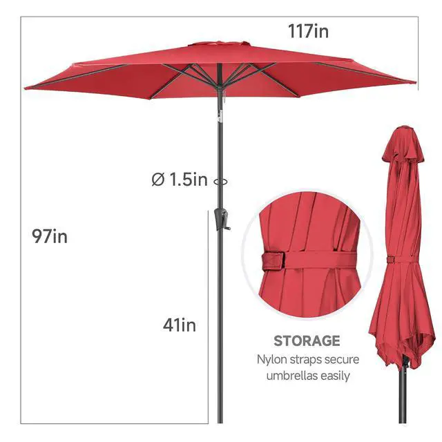 Alt view image 3 of 7 - FLAME&SHADE Patio Umbrella Outdoor with Push Button Tilt, 10 ft Red | UV Protection, Waterproof, Large Porch Deck Umbrella for Pool, Table, Garden, Backyard, Provides Shade