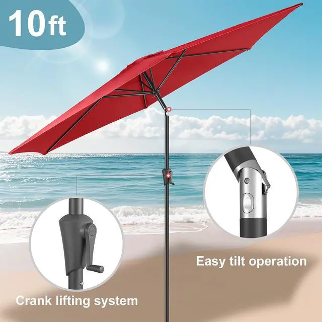 Alt view image 4 of 7 - FLAME&SHADE Patio Umbrella Outdoor with Push Button Tilt, 10 ft Red | UV Protection, Waterproof, Large Porch Deck Umbrella for Pool, Table, Garden, Backyard, Provides Shade
