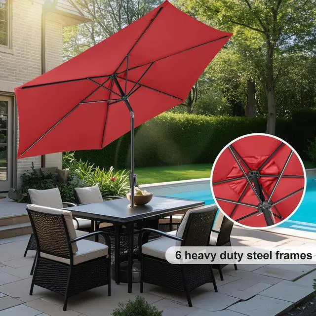 Alt view image 6 of 7 - FLAME&SHADE Patio Umbrella Outdoor with Push Button Tilt, 10 ft Red | UV Protection, Waterproof, Large Porch Deck Umbrella for Pool, Table, Garden, Backyard, Provides Shade
