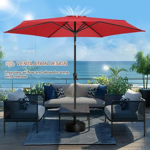 Alt view image 7 of 7 - FLAME&SHADE Patio Umbrella Outdoor with Push Button Tilt, 10 ft Red | UV Protection, Waterproof, Large Porch Deck Umbrella for Pool, Table, Garden, Backyard, Provides Shade