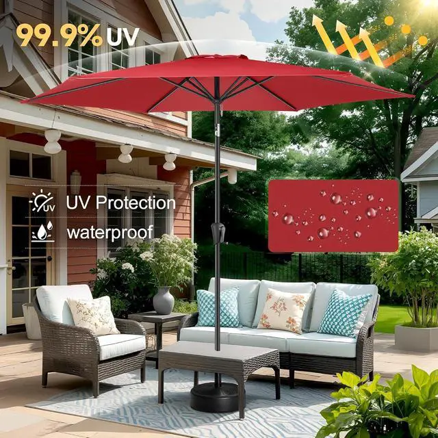Alt view image 5 of 7 - FLAME&SHADE Patio Umbrella Outdoor with Push Button Tilt, 10 ft Red | UV Protection, Waterproof, Large Porch Deck Umbrella for Pool, Table, Garden, Backyard, Provides Shade