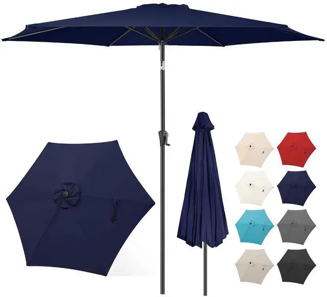 Main image of FLAME&SHADE Patio Umbrella Outdoor with Push Button Tilt, 10 ft Navy Blue | UV Protection, Waterproof, Large Porch Deck Umbrella for Pool, Table, Garden, Backyard, Provides Shade