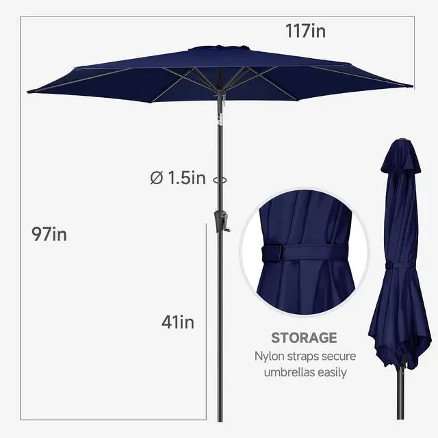 Alt view image 3 of 7 - FLAME&SHADE Patio Umbrella Outdoor with Push Button Tilt, 10 ft Navy Blue | UV Protection, Waterproof, Large Porch Deck Umbrella for Pool, Table, Garden, Backyard, Provides Shade