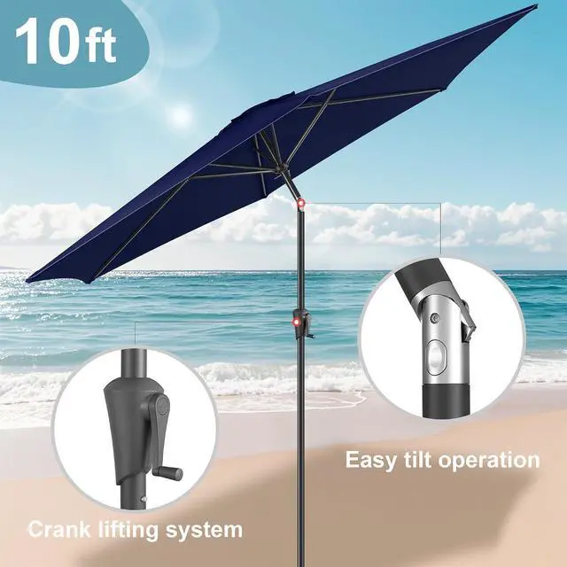 Alt view image 4 of 7 - FLAME&SHADE Patio Umbrella Outdoor with Push Button Tilt, 10 ft Navy Blue | UV Protection, Waterproof, Large Porch Deck Umbrella for Pool, Table, Garden, Backyard, Provides Shade