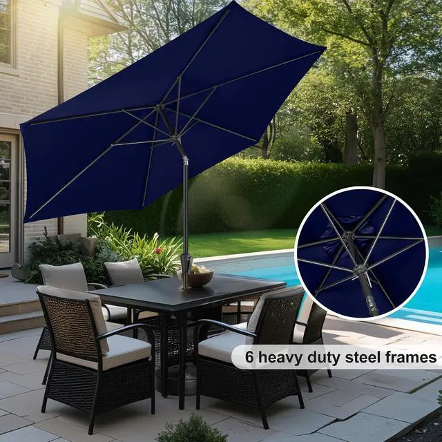 Alt view image 6 of 7 - FLAME&SHADE Patio Umbrella Outdoor with Push Button Tilt, 10 ft Navy Blue | UV Protection, Waterproof, Large Porch Deck Umbrella for Pool, Table, Garden, Backyard, Provides Shade