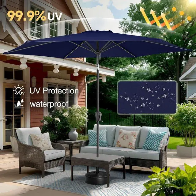 Alt view image 5 of 7 - FLAME&SHADE Patio Umbrella Outdoor with Push Button Tilt, 10 ft Navy Blue | UV Protection, Waterproof, Large Porch Deck Umbrella for Pool, Table, Garden, Backyard, Provides Shade