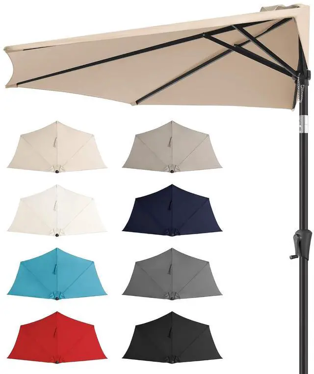 Main image of FLAME&SHADE 9 ft Half Patio Umbrella with Push Button Tilt, Beige | UV Protection, Small Half Round Umbrella Outdoor for Wall Balcony, Pool, Porch, Garden, Deck, Backyard, Provides Shade