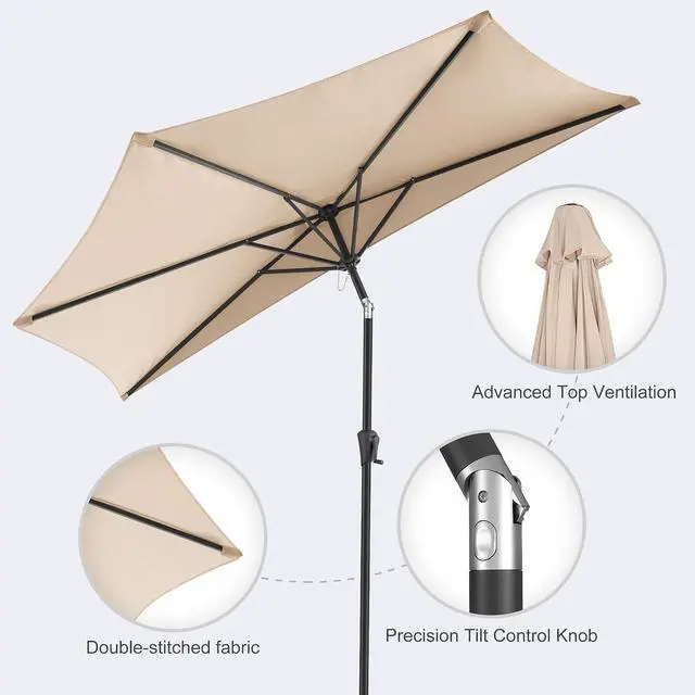 Alt view image 4 of 7 - FLAME&SHADE 9 ft Half Patio Umbrella with Push Button Tilt, Beige | UV Protection, Small Half Round Umbrella Outdoor for Wall Balcony, Pool, Porch, Garden, Deck, Backyard, Provides Shade