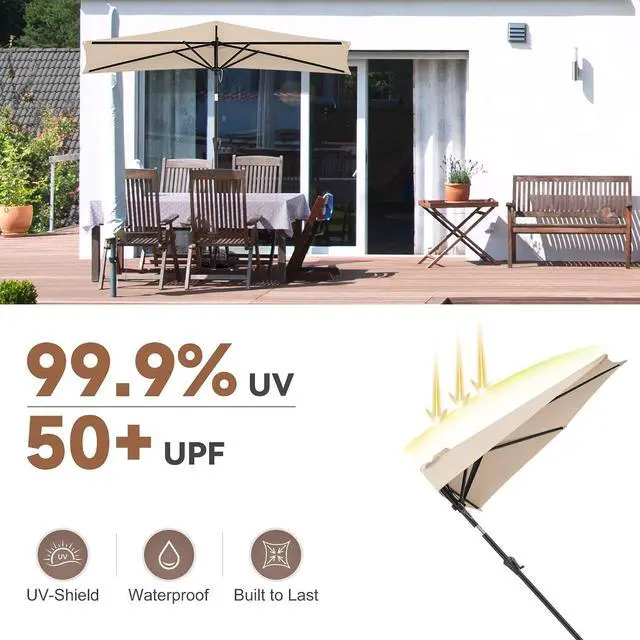 Alt view image 5 of 7 - FLAME&SHADE 9 ft Half Patio Umbrella with Push Button Tilt, Beige | UV Protection, Small Half Round Umbrella Outdoor for Wall Balcony, Pool, Porch, Garden, Deck, Backyard, Provides Shade
