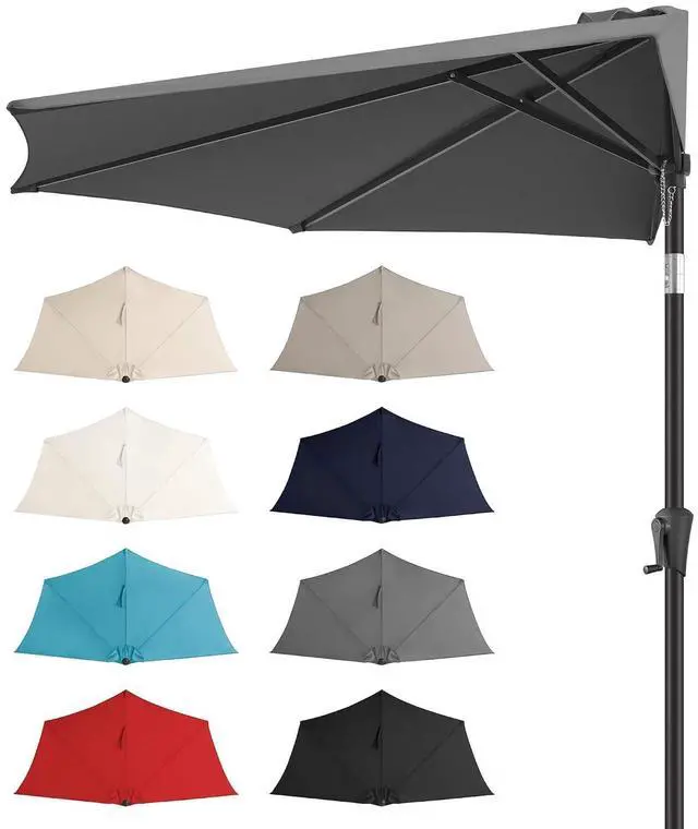 Main image of FLAME&SHADE 9 ft Half Patio Umbrella with Push Button Tilt, Anthracite | UV Protection, Small Half Round Umbrella Outdoor for Wall Balcony, Pool, Porch, Garden, Deck, Backyard, Provides Shade