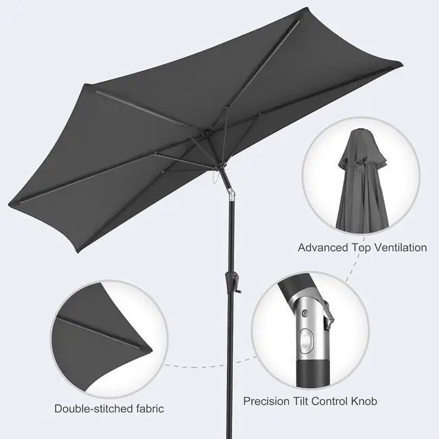 Alt view image 4 of 7 - FLAME&SHADE 9 ft Half Patio Umbrella with Push Button Tilt, Anthracite | UV Protection, Small Half Round Umbrella Outdoor for Wall Balcony, Pool, Porch, Garden, Deck, Backyard, Provides Shade