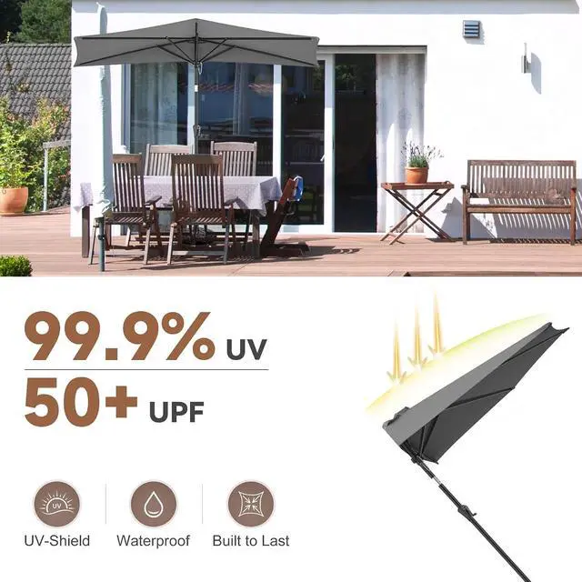 Alt view image 5 of 7 - FLAME&SHADE 9 ft Half Patio Umbrella with Push Button Tilt, Anthracite | UV Protection, Small Half Round Umbrella Outdoor for Wall Balcony, Pool, Porch, Garden, Deck, Backyard, Provides Shade