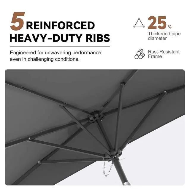 Alt view image 7 of 7 - FLAME&SHADE 9 ft Half Patio Umbrella with Push Button Tilt, Anthracite | UV Protection, Small Half Round Umbrella Outdoor for Wall Balcony, Pool, Porch, Garden, Deck, Backyard, Provides Shade