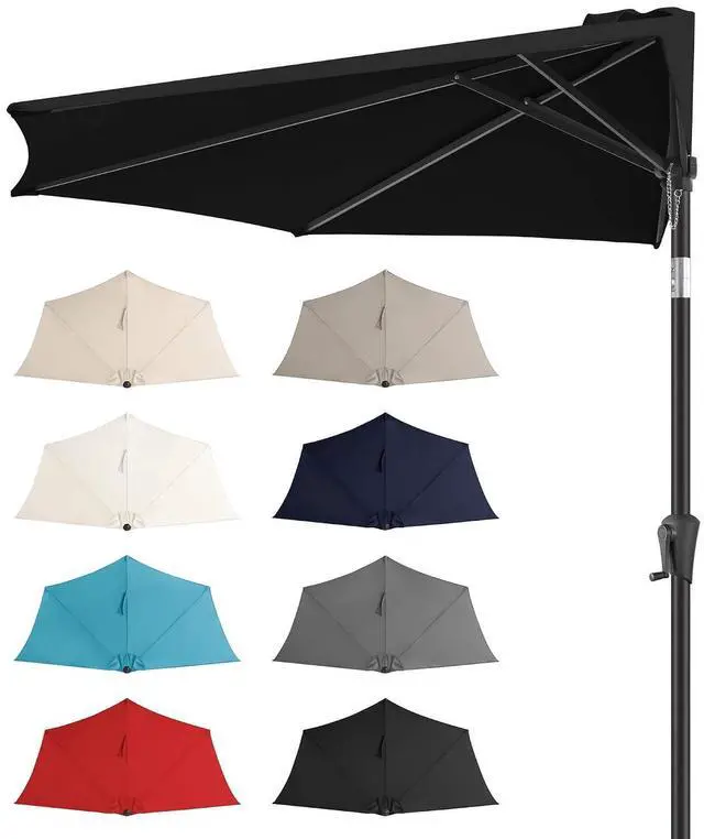 Main image of FLAME&SHADE 9 ft Half Patio Umbrella with Push Button Tilt, Black | UV Protection, Small Half Round Umbrella Outdoor for Wall Balcony, Pool, Porch, Garden, Deck, Backyard, Provides Shade