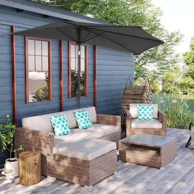 Alt view image 6 of 7 - FLAME&SHADE 9 ft Half Patio Umbrella with Push Button Tilt, Anthracite | UV Protection, Small Half Round Umbrella Outdoor for Wall Balcony, Pool, Porch, Garden, Deck, Backyard, Provides Shade