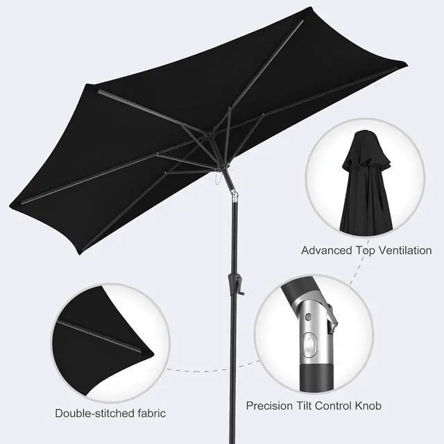 Alt view image 4 of 7 - FLAME&SHADE 9 ft Half Patio Umbrella with Push Button Tilt, Black | UV Protection, Small Half Round Umbrella Outdoor for Wall Balcony, Pool, Porch, Garden, Deck, Backyard, Provides Shade