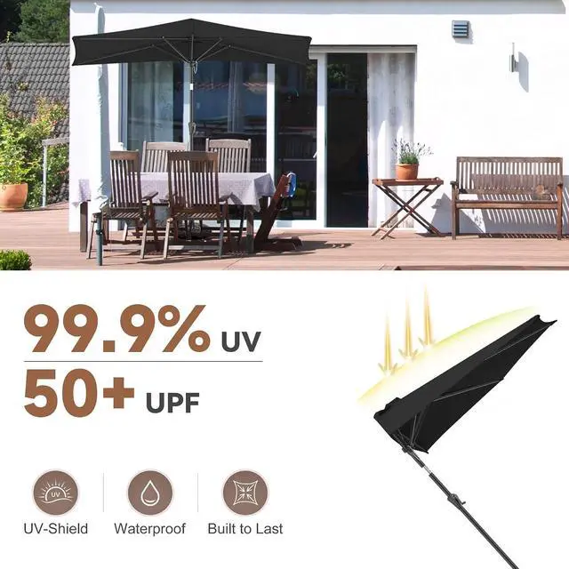 Alt view image 5 of 7 - FLAME&SHADE 9 ft Half Patio Umbrella with Push Button Tilt, Black | UV Protection, Small Half Round Umbrella Outdoor for Wall Balcony, Pool, Porch, Garden, Deck, Backyard, Provides Shade