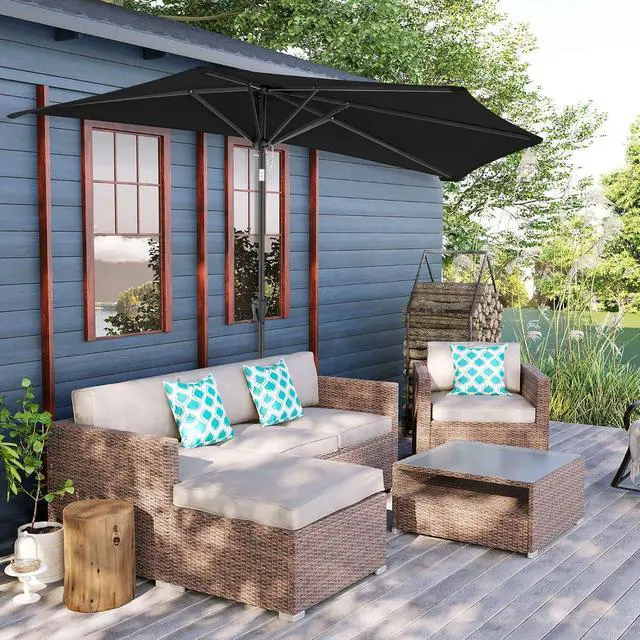 Alt view image 6 of 7 - FLAME&SHADE 9 ft Half Patio Umbrella with Push Button Tilt, Black | UV Protection, Small Half Round Umbrella Outdoor for Wall Balcony, Pool, Porch, Garden, Deck, Backyard, Provides Shade