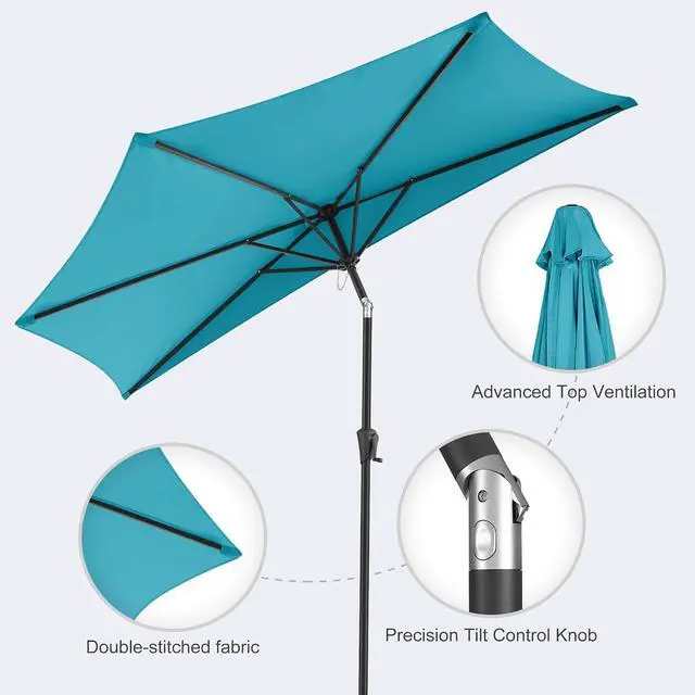 Alt view image 4 of 7 - FLAME&SHADE 9 ft Half Patio Umbrella with Push Button Tilt, Aqua Blue | UV Protection, Small Half Round Umbrella Outdoor for Wall Balcony, Pool, Porch, Garden, Deck, Backyard, Provides Shade
