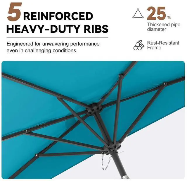 Alt view image 7 of 7 - FLAME&SHADE 9 ft Half Patio Umbrella with Push Button Tilt, Aqua Blue | UV Protection, Small Half Round Umbrella Outdoor for Wall Balcony, Pool, Porch, Garden, Deck, Backyard, Provides Shade