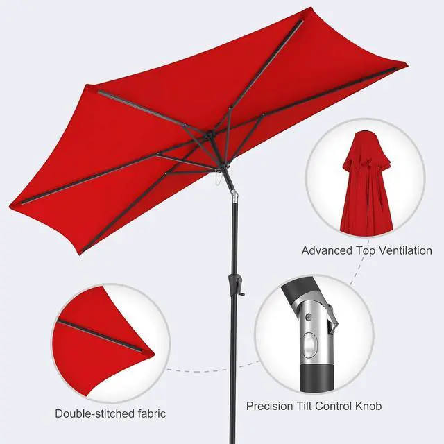 Alt view image 4 of 7 - FLAME&SHADE 9 ft Half Patio Umbrella with Push Button Tilt, Red | UV Protection, Small Half Round Umbrella Outdoor for Wall Balcony, Pool, Porch, Garden, Deck, Backyard, Provides Shade