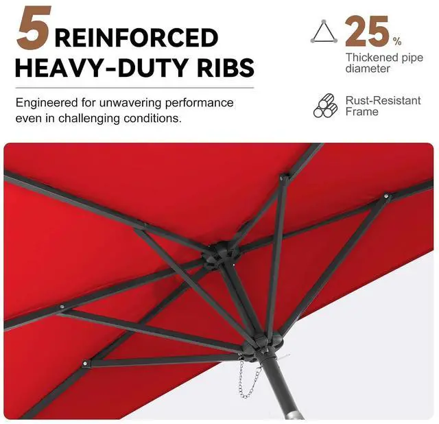 Alt view image 7 of 7 - FLAME&SHADE 9 ft Half Patio Umbrella with Push Button Tilt, Red | UV Protection, Small Half Round Umbrella Outdoor for Wall Balcony, Pool, Porch, Garden, Deck, Backyard, Provides Shade