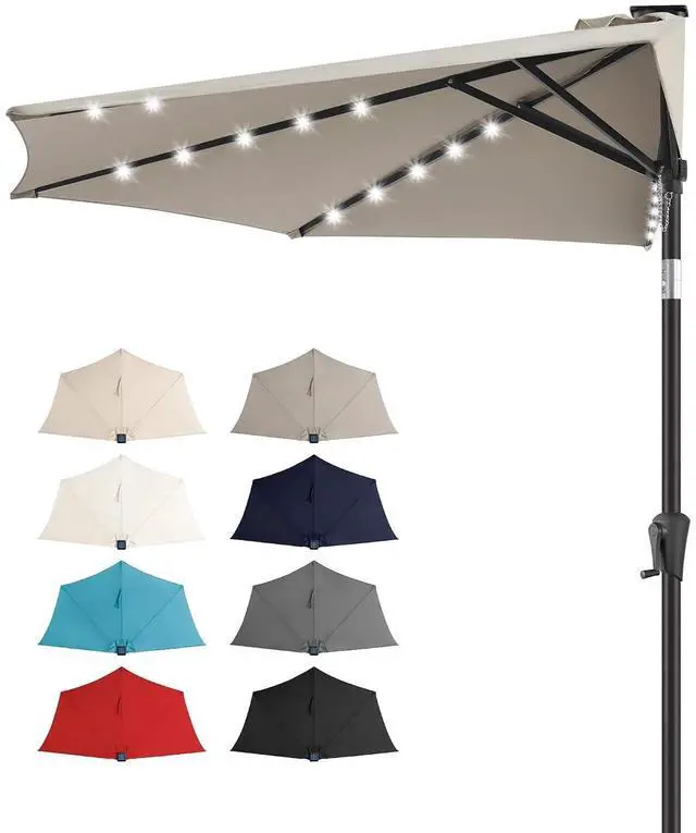 Main image of FLAME&SHADE 9 ft Solar Half Patio Umbrella with Lights, Taupe | 25 LED Lights, UV Protection, Half Round Umbrella Outdoor for Balcony, Pool, Porch, Garden, Deck, Provides Evening Lighting