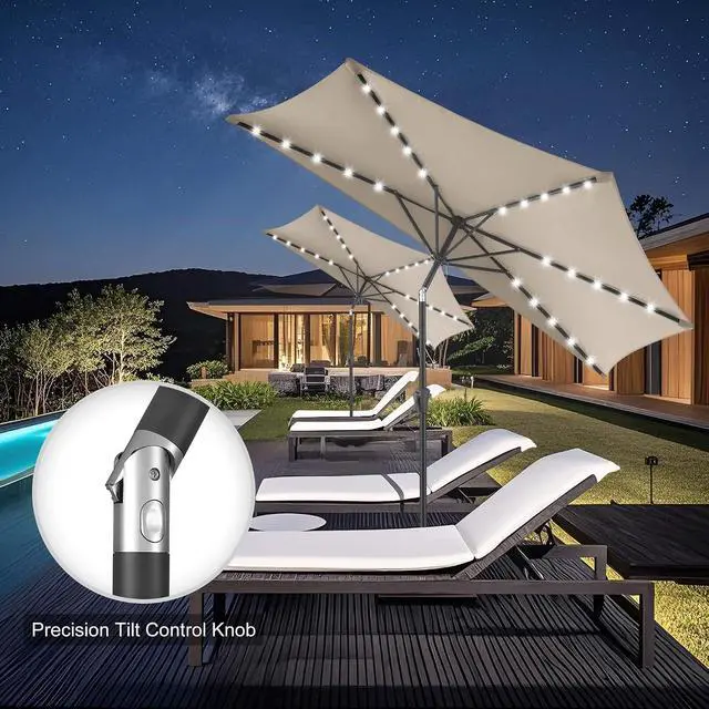 Alt view image 7 of 7 - FLAME&SHADE 9 ft Solar Half Patio Umbrella with Lights, Taupe | 25 LED Lights, UV Protection, Half Round Umbrella Outdoor for Balcony, Pool, Porch, Garden, Deck, Provides Evening Lighting