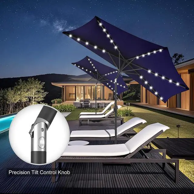 Alt view image 7 of 7 - FLAME&SHADE 9 ft Solar Half Patio Umbrella with Lights, Navy Blue | 25 LED Lights, UV Protection, Half Round Umbrella Outdoor for Balcony, Pool, Porch, Garden, Deck, Provides Evening Lighting