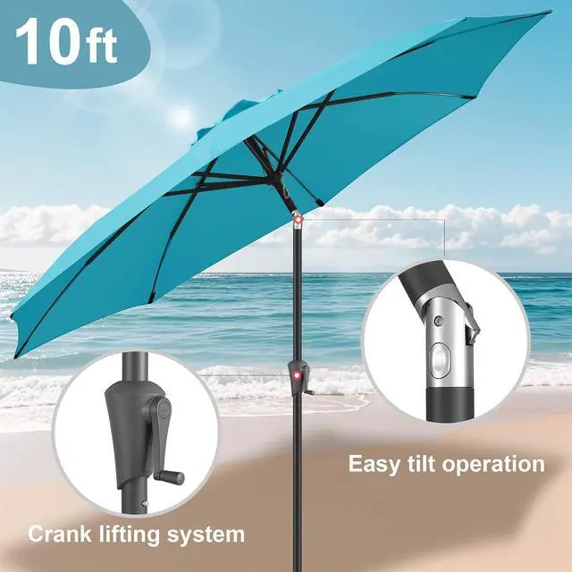 Alt view image 4 of 7 - FLAME&SHADE 10ft Patio Umbrella with Base included, Outdoor Umbrella with stand for UV Protection, Table Market Umbrella for Garden, Deck, Backyard, Pool and Beach