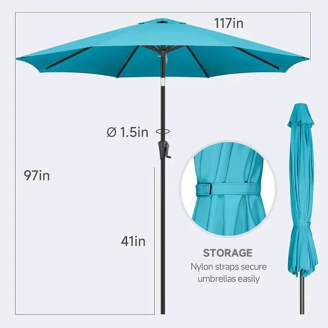 Alt view image 5 of 7 - FLAME&SHADE Patio Umbrella Outdoor with Push Button Tilt, 10 ft Aqua Blue | UV Protection, Waterproof, 8 Sturdy Ribs, Porch Deck Umbrella for Pool, Table, Garden, Backyard, Provides Shade