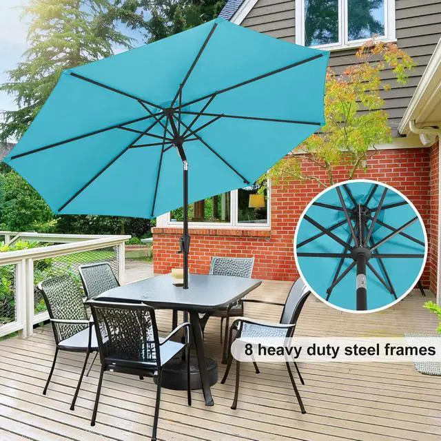 Alt view image 4 of 7 - FLAME&SHADE Patio Umbrella Outdoor with Push Button Tilt, 10 ft Aqua Blue | UV Protection, Waterproof, 8 Sturdy Ribs, Porch Deck Umbrella for Pool, Table, Garden, Backyard, Provides Shade