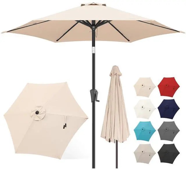 Main image of FLAME&SHADE Patio Umbrella Outdoor with Push Button Tilt, 7.5 ft Beige | UV Protection, Waterproof, Small Porch Deck Umbrella for Pool, Table, Garden, Backyard, Provides Shade