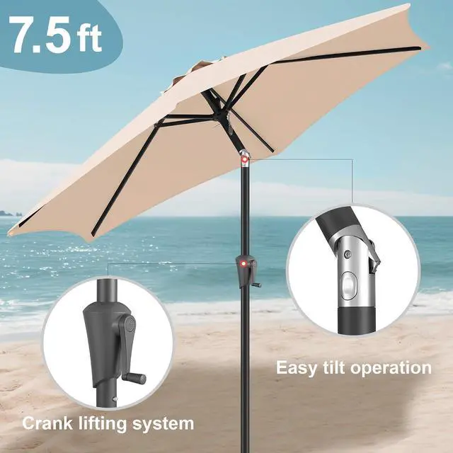 Alt view image 3 of 7 - FLAME&SHADE Patio Umbrella Outdoor with Push Button Tilt, 7.5 ft Beige | UV Protection, Waterproof, Small Porch Deck Umbrella for Pool, Table, Garden, Backyard, Provides Shade