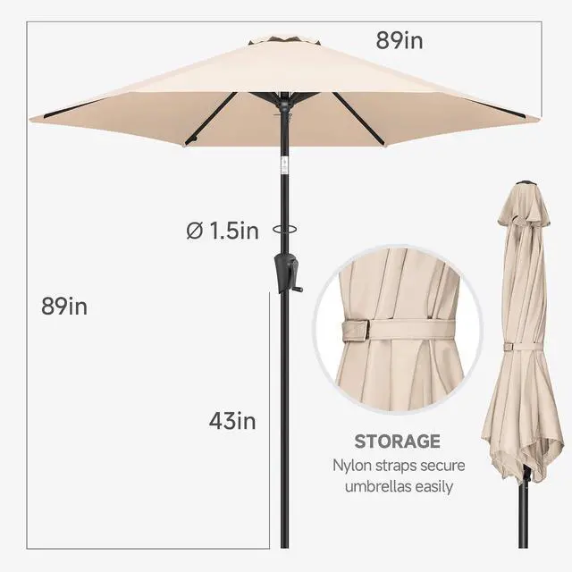 Alt view image 5 of 7 - FLAME&SHADE Patio Umbrella Outdoor with Push Button Tilt, 7.5 ft Beige | UV Protection, Waterproof, Small Porch Deck Umbrella for Pool, Table, Garden, Backyard, Provides Shade